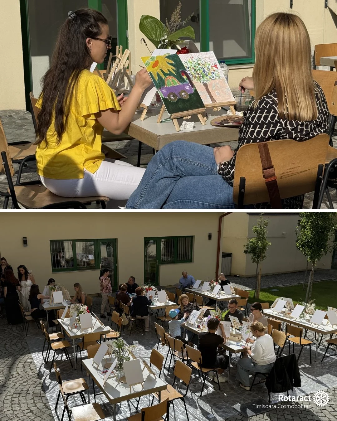 Participanți la atelierul caritabil RotArt, ediția a doua, pictând împreună